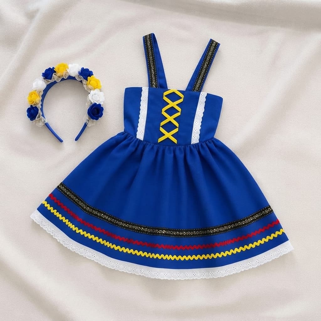 Vestido Infantil Traje Típico Azul